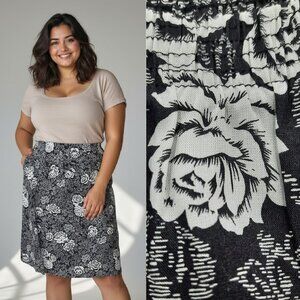 Vtg 70s black & white floral skirt - Carole Wren for Montgomery Ward - NWT
